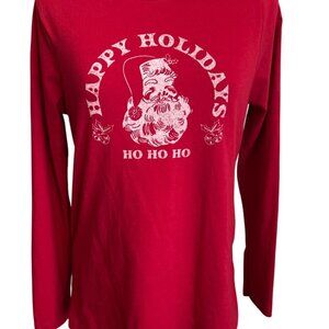 Womens Sonoma Red Long Sleeve Holiday Shirt Santa Print Retro Style M